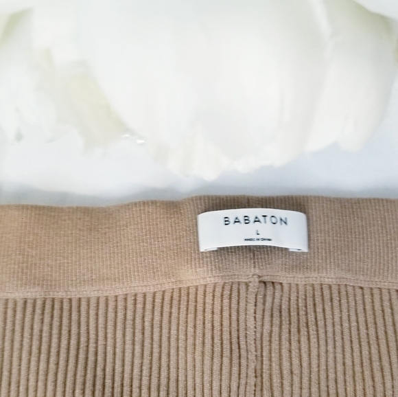 Aritzia Babaton Tan High Rise Side Slit Hem Ribbed Pants - Picture 5 of 9